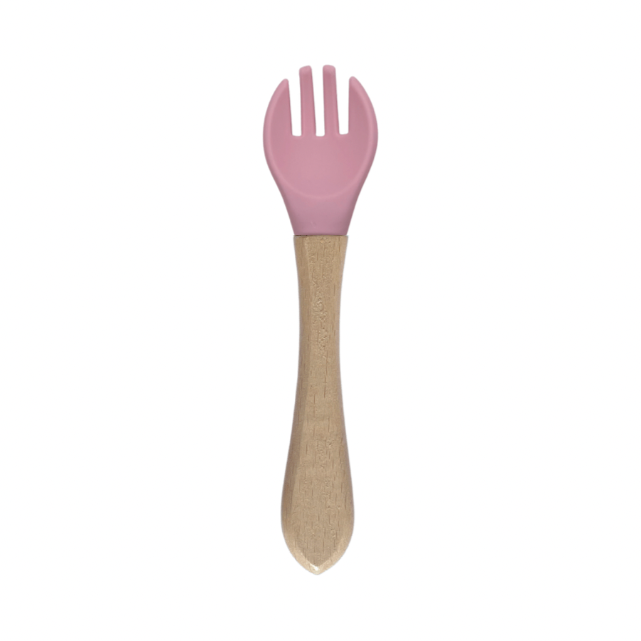 green-goose Silicone Bib and Bamboo Cutlery - Pink