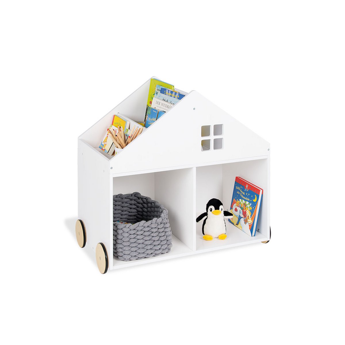 Children's bookshelf on wheels 'Hus', white