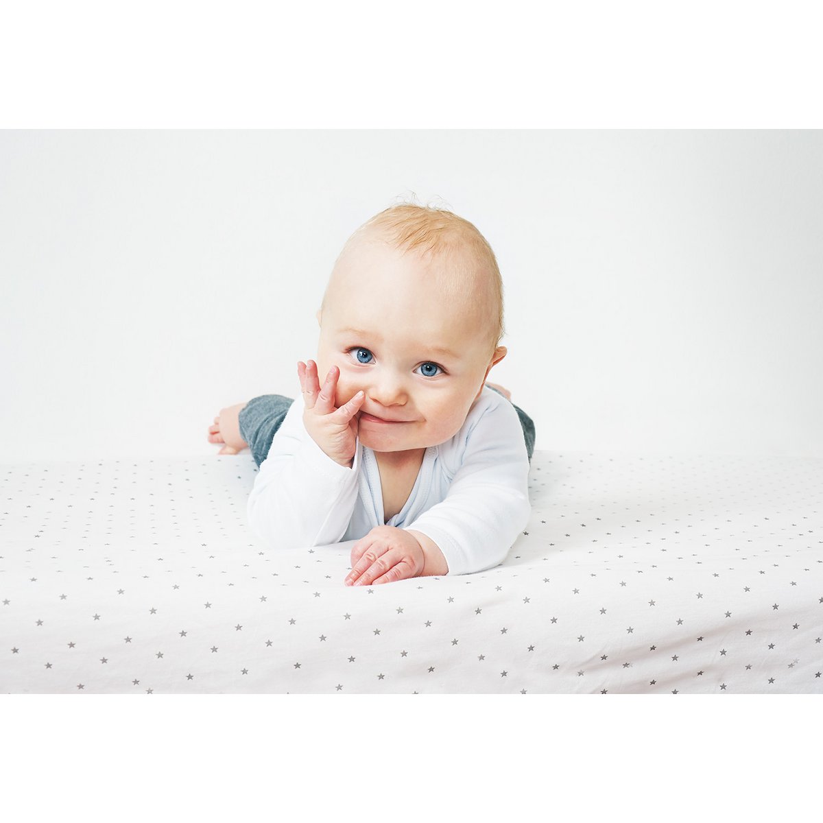 Fitted sheets for cots in twin pack 'Sternchen', jersey, grey and plain, white
