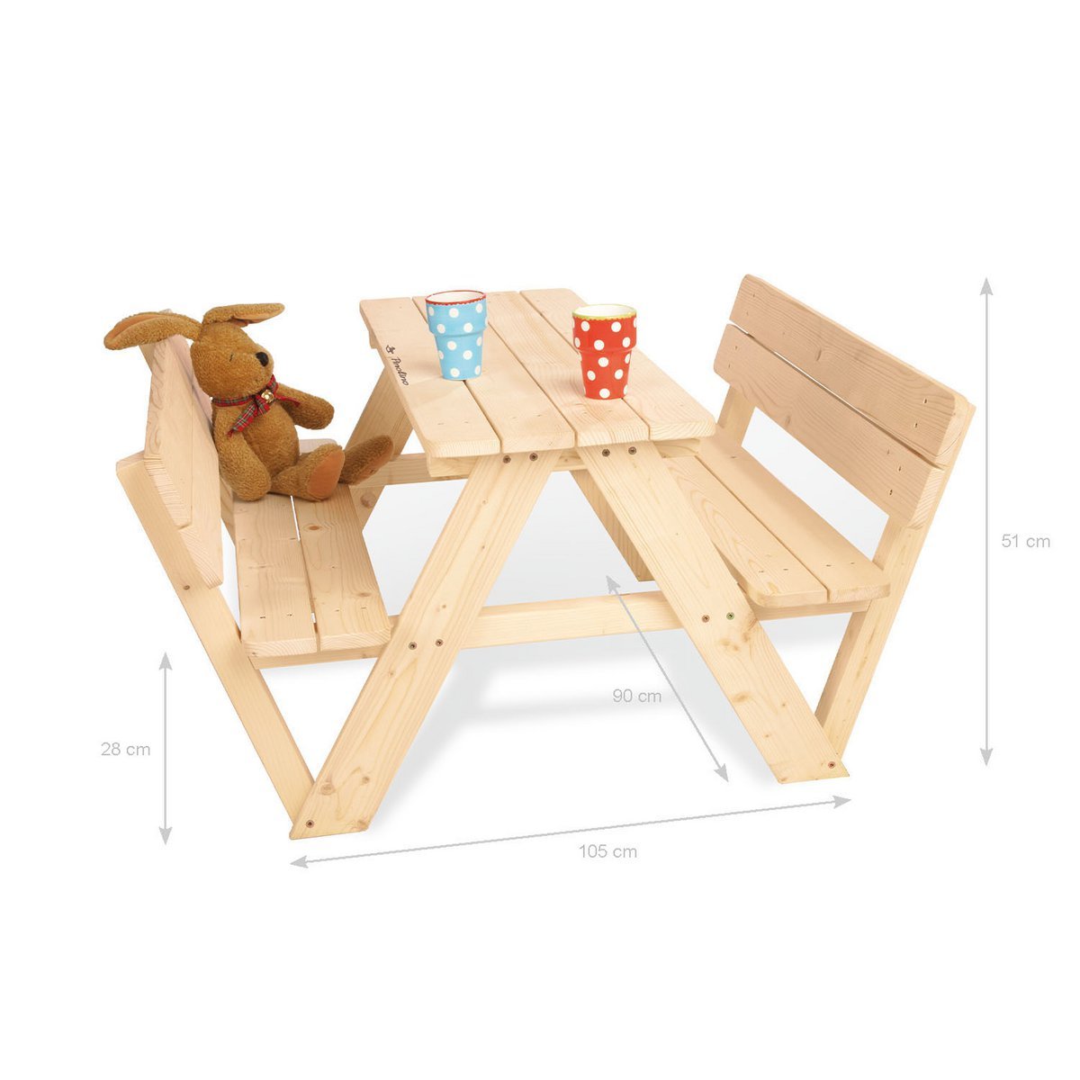 Children's picnic bench 'Nicki für 4 mit Lehne', natural