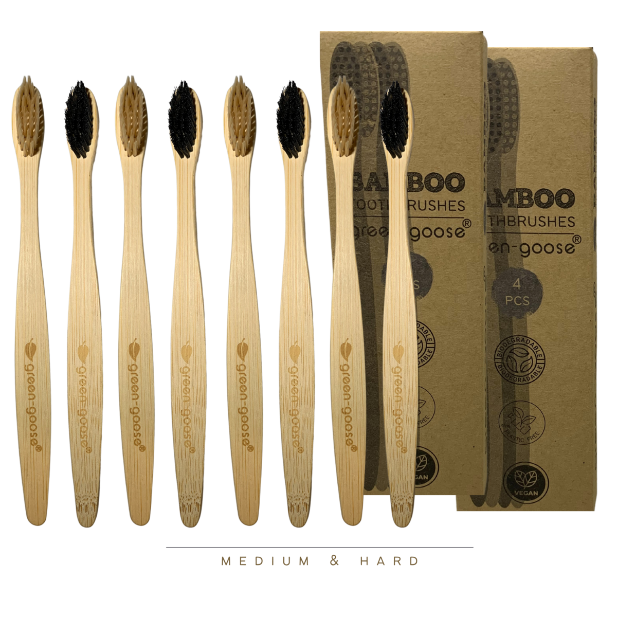 green-goose Bamboo Toothbrushes | 8 Pieces | Hard & Medium