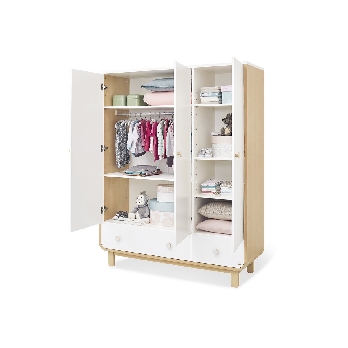 Children's room 'Round' wide large3 parts: cot bed, wide chest of drawers, large wardrobe
