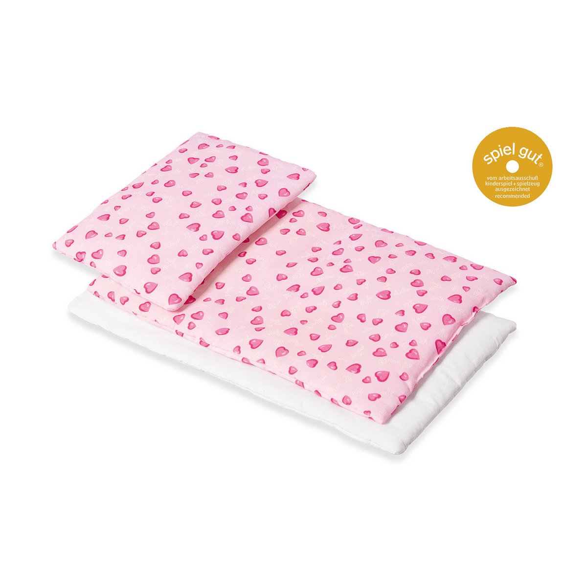 Bedding set for doll beds 'Herzchen', pink, 3 pieces