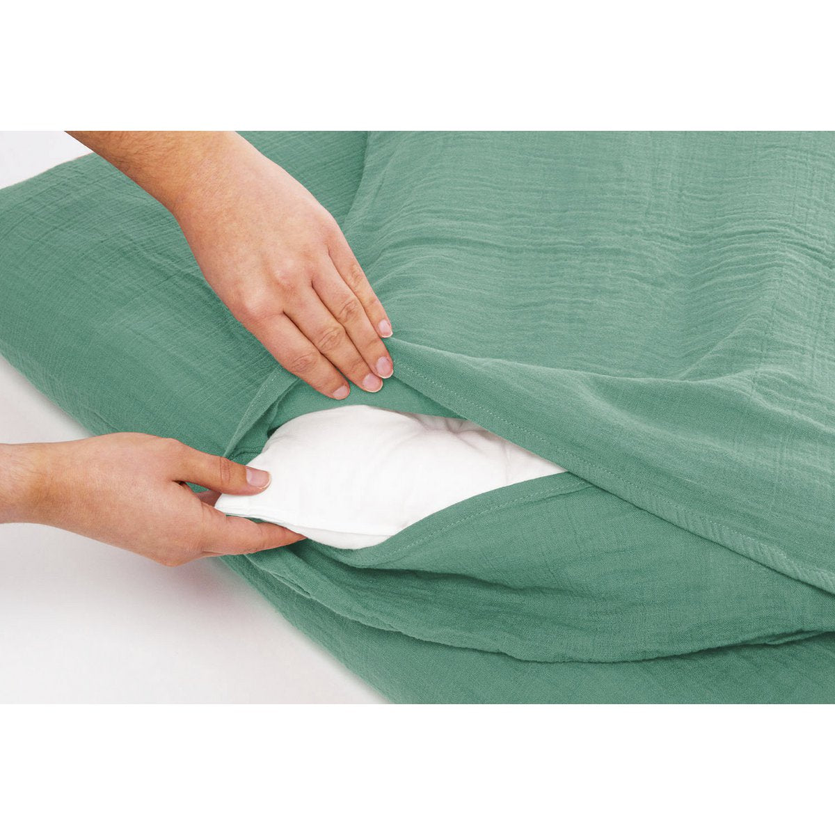 Muslin duvet cover set for cot, green, 2-piece