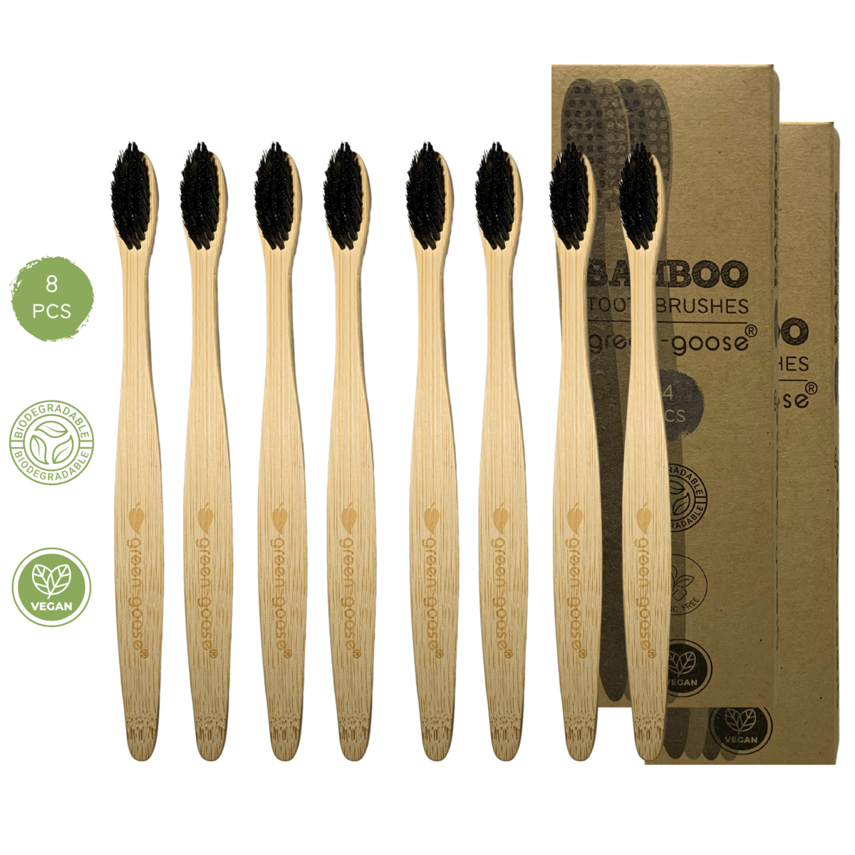 green-goose Bamboo Toothbrushes | 8 Pieces | Hard