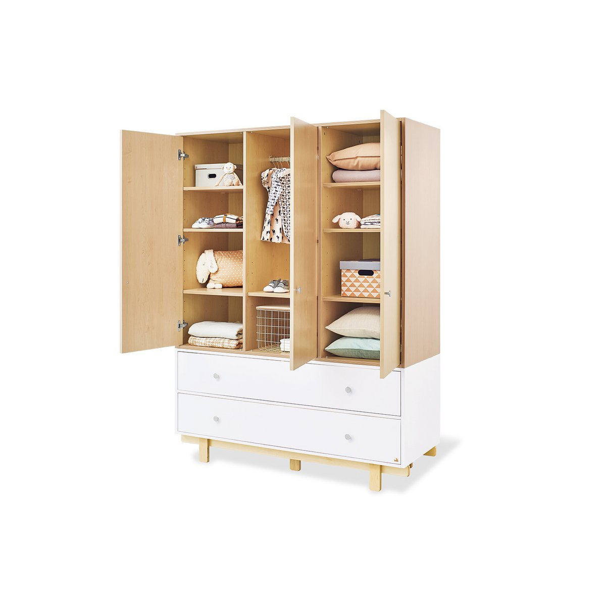 Nursery 'Boks' extra wide large with 3 doors
 3 parts: cot, extra wide chest of drawers, large wardrobe with 3 doors