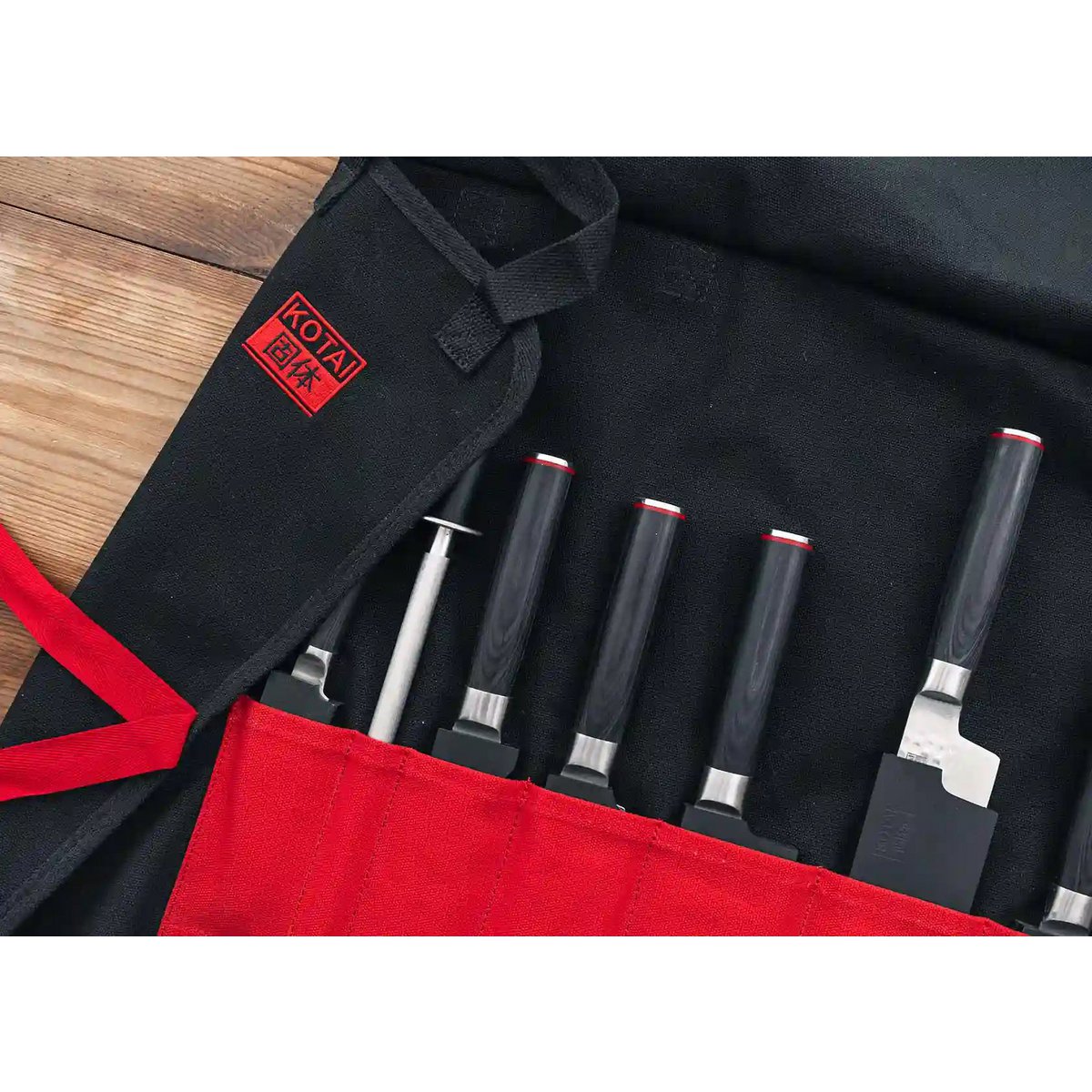 Kitchen Accessories - KOTAI Knife Roll Bag - 100% Cotton (7 Slots for 6 Knives and a Sharpening Steel)