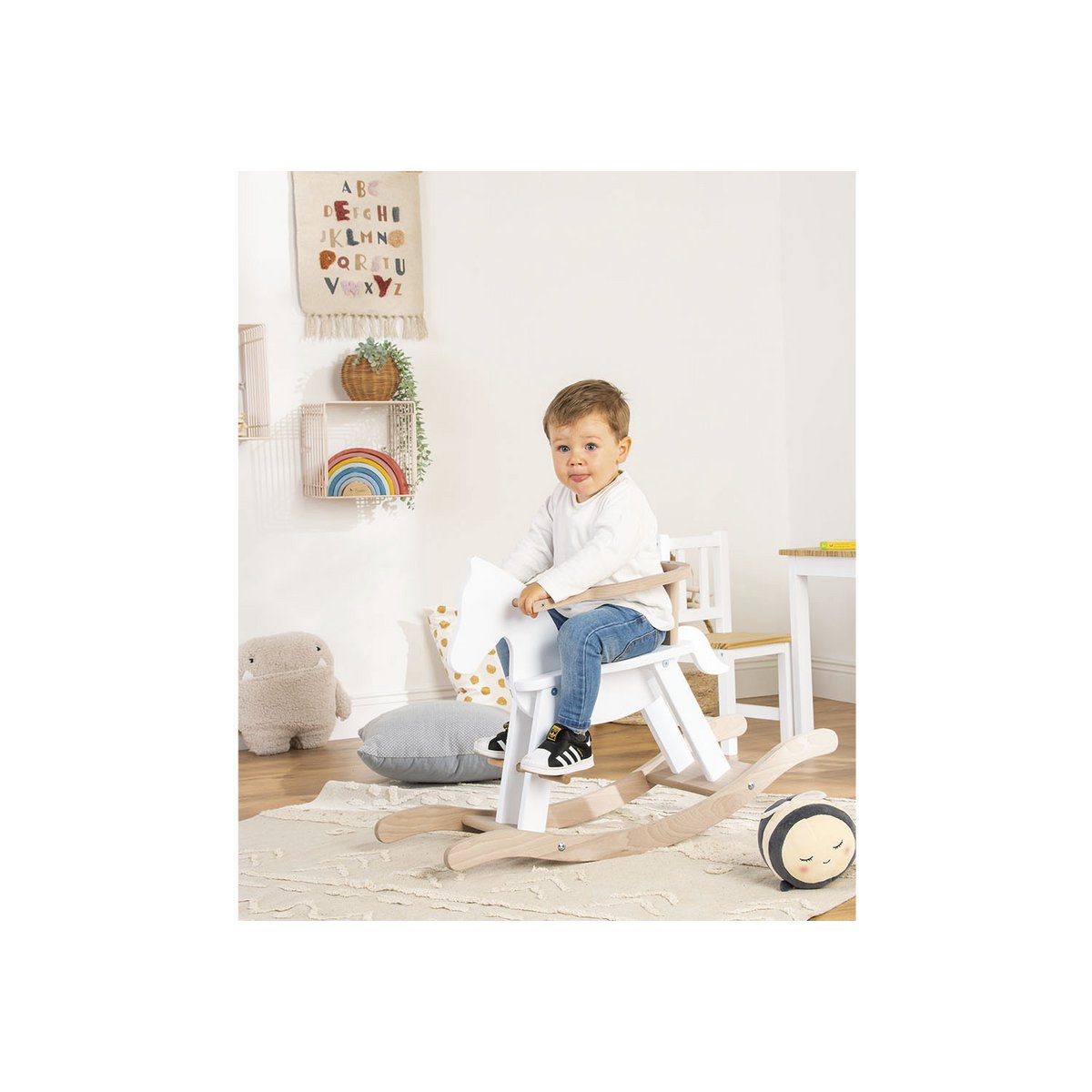 Rocking horse 'Pinolino' with ring, white/natural