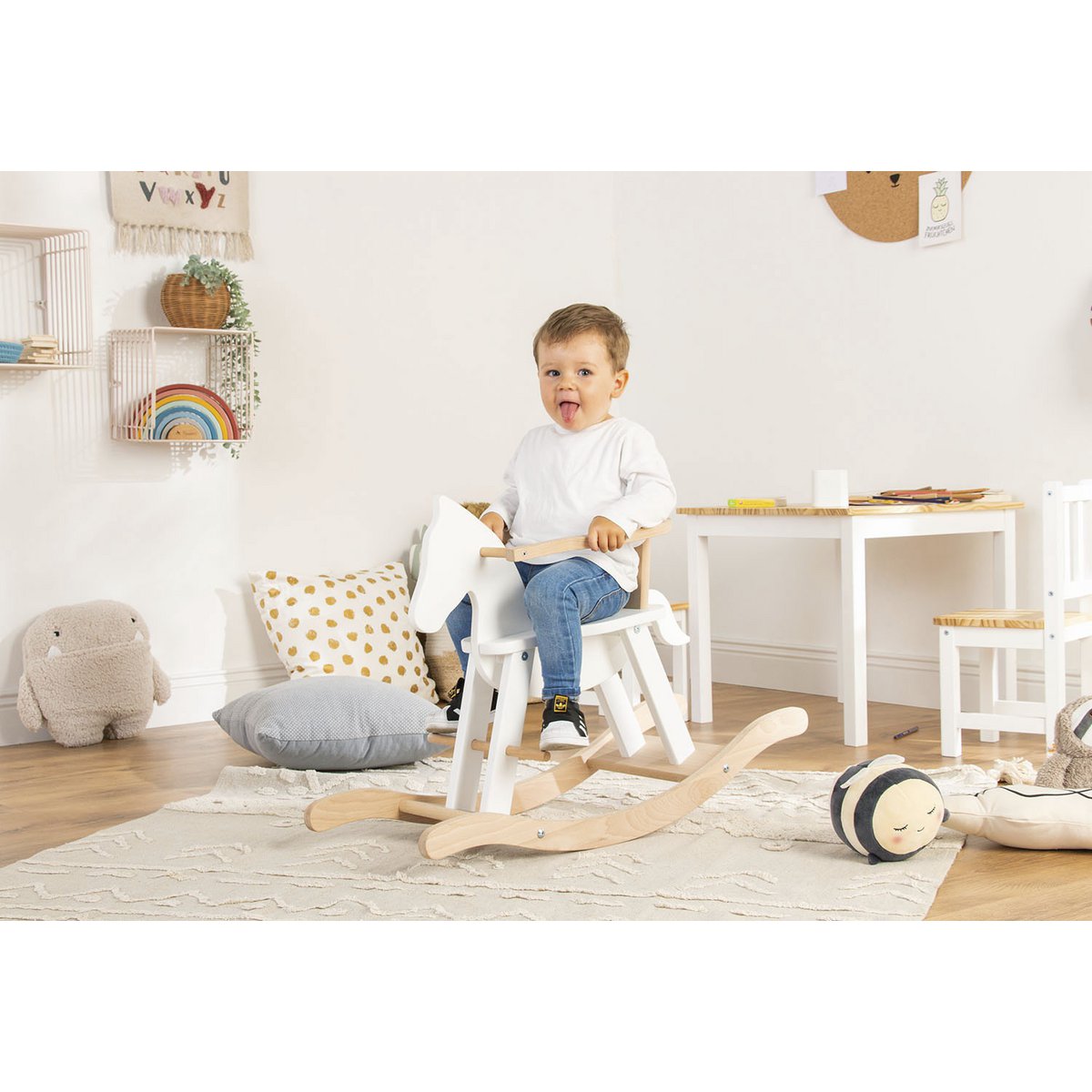Rocking horse 'Pinolino' with ring, white/natural