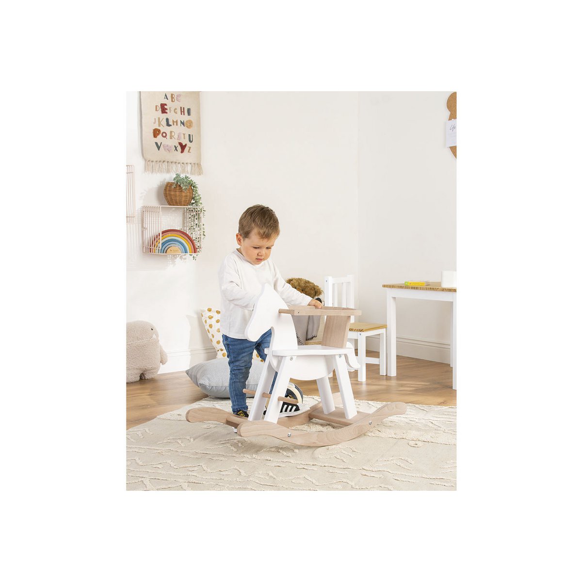 Rocking horse 'Pinolino' with ring, white/natural