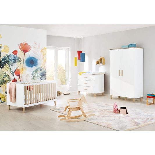 Nursery 'Lumi' wide
 3 parts: cot, wide chest of drawers, 2-door wardrobe