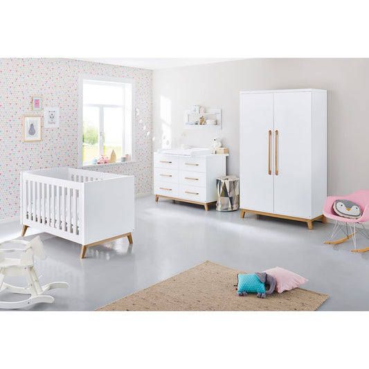 Nursery 'Riva' extra wide, incl. wall shelf
 4 parts: bed, extra wide chest of drawers, 2-door wardrobe, wall shelf