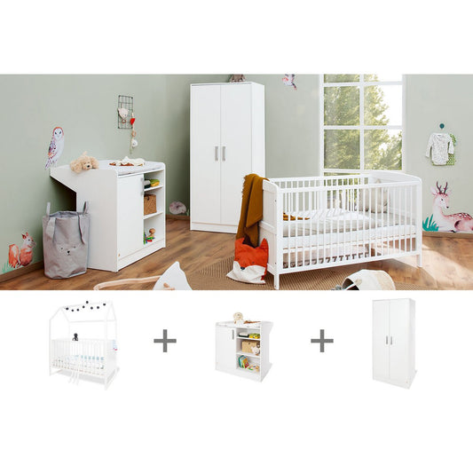 Children's room 'Hilda &amp; Viktoria', white3 parts: house bed, chest of drawers, 2-door wardrobe