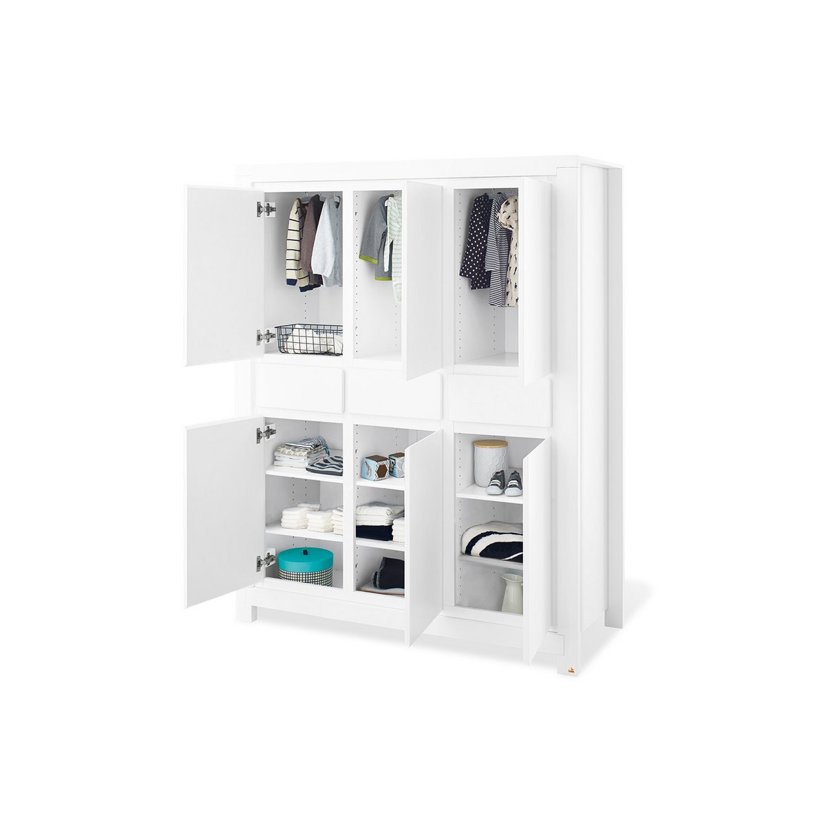 Nursery 'Milk' extra wide large, incl. wall shelf
 4 parts: cot, extra wide dresser, large wardrobe, wall shelf