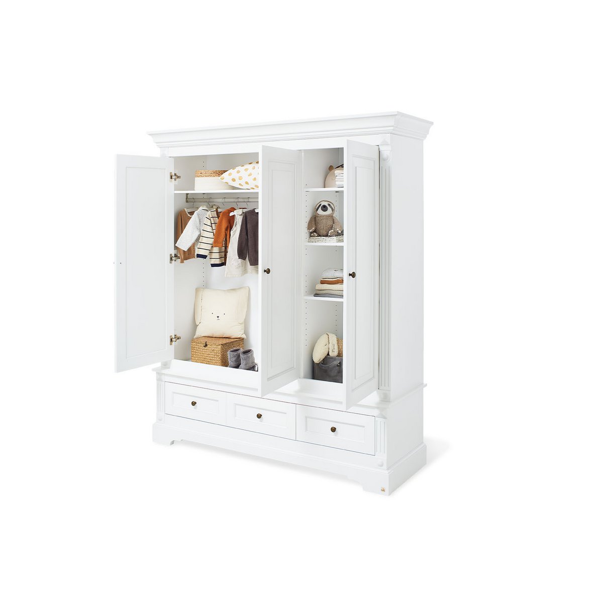 Nursery 'Emilia' wide large, incl. wall shelf
 4 parts: bed, wide chest of drawers, large wardrobe, wall shelf