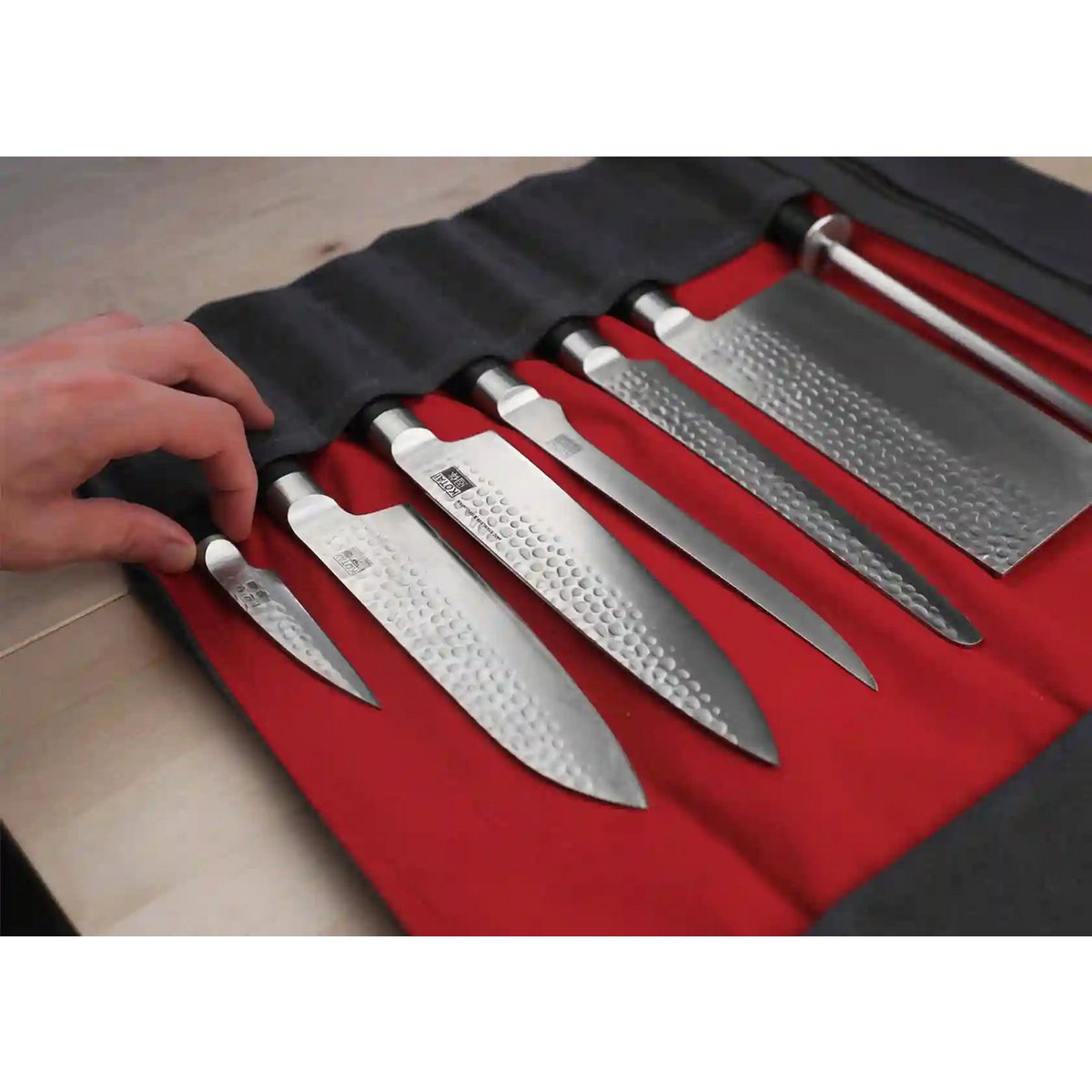 Kitchen Accessories - KOTAI Roll Up Knife Pouch - Top Grain Leather &amp; Waxed Canvas (8 Knives + Accessories)
