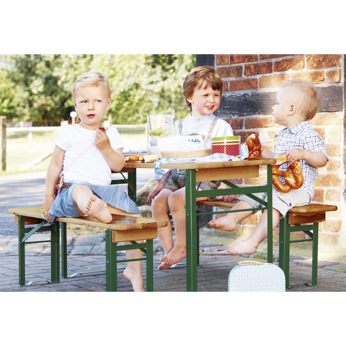 Children's bench and table set for outdoor parties 'Sepp', 3 pieces