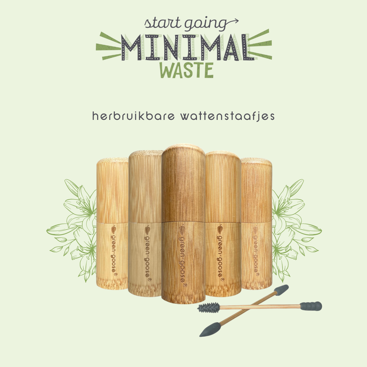 green-goose Reusable Cotton Swabs (2 Pieces) in Bamboo Holder