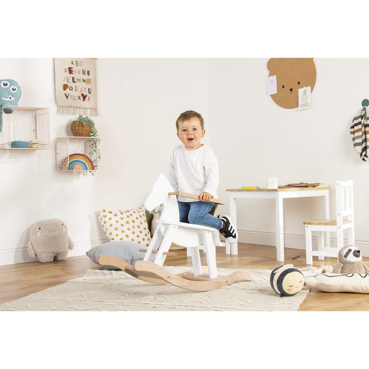 Rocking horse 'Pinolino' with ring, white/natural
