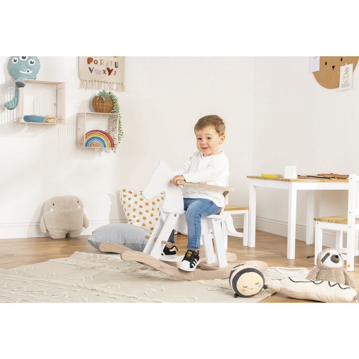 Rocking horse 'Pinolino' with ring, white/natural