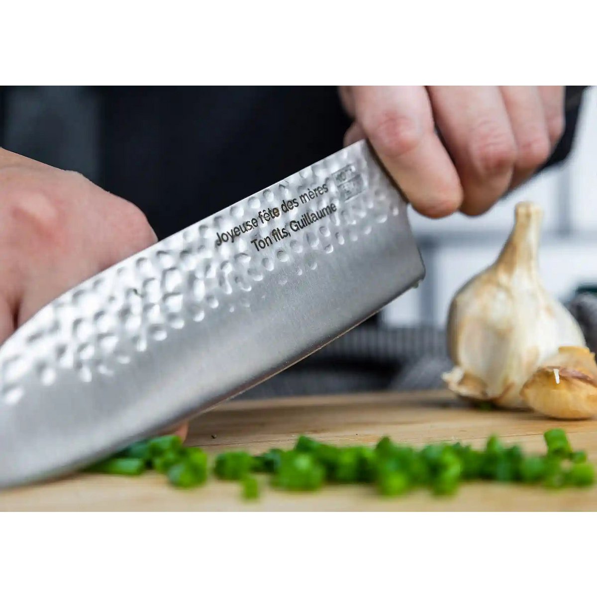 Knife - Santoku with bamboo Saya and bamboo box - blade 180 mm