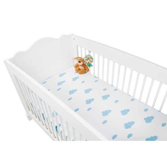 Fitted sheets for cots in twin pack 'Wölkchen', jersey, light blue and plain, white