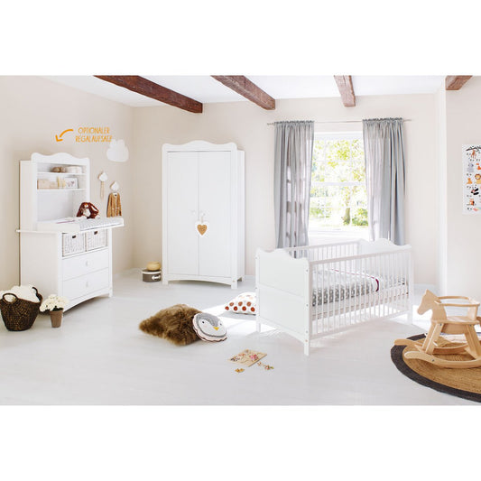 Nursery 'Florentina' wide, incl. wide cabinet
 4 parts: bed, wide chest of drawers, wide shelf, 2-door wardrobe