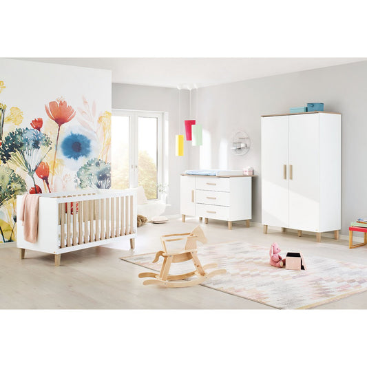 Nursery 'Lumi' extra wide
 3 parts: cot, extra wide chest of drawers, 2-door wardrobe