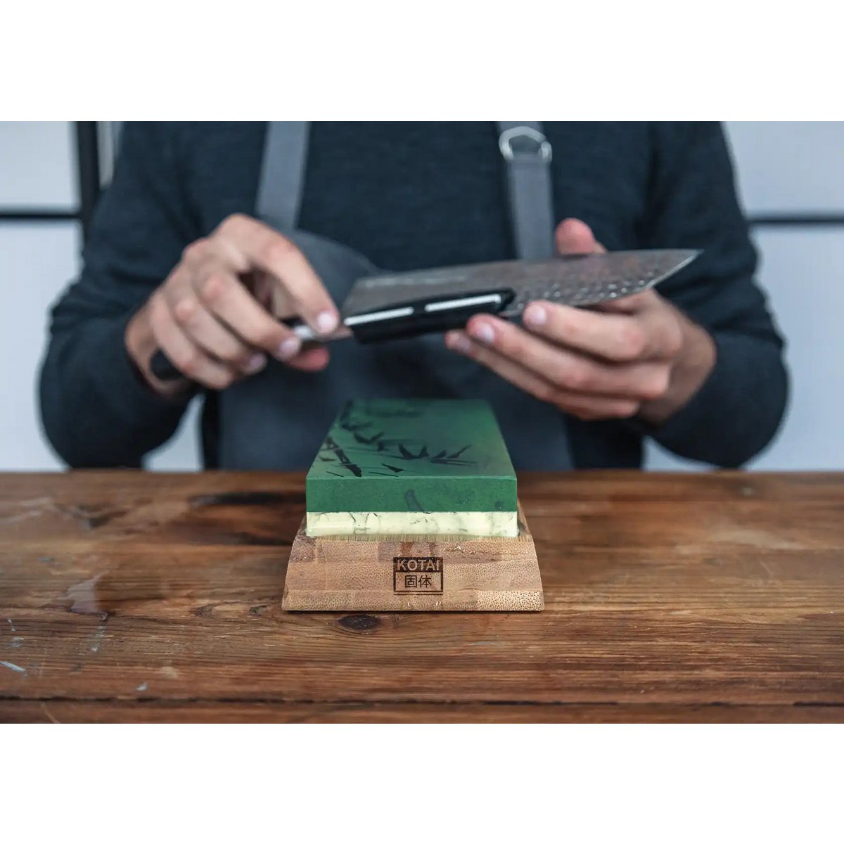 Kitchen Accessories - KOTAI Sharpening Set with Double-Sided 400/1000 Grit Whetstone, Non-Slip Bamboo Base, Sharpening Stone and 15 Degree Angle Guide