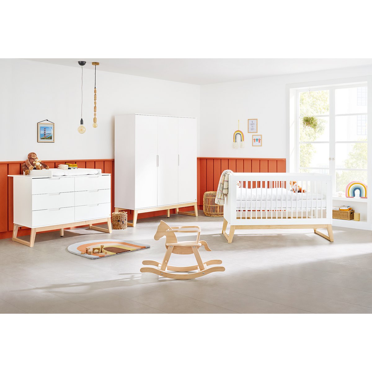Nursery 'Bridge' extra wide large
 3 parts: cot, extra wide dresser, large wardrobe