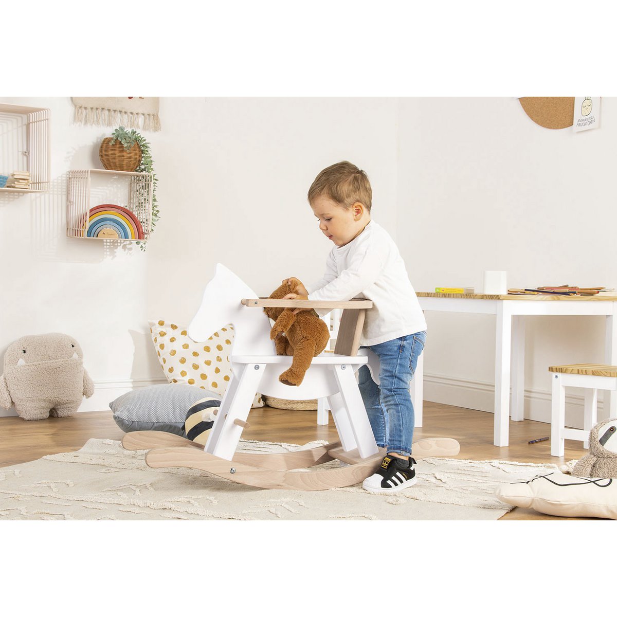 Rocking horse 'Pinolino' with ring, white/natural