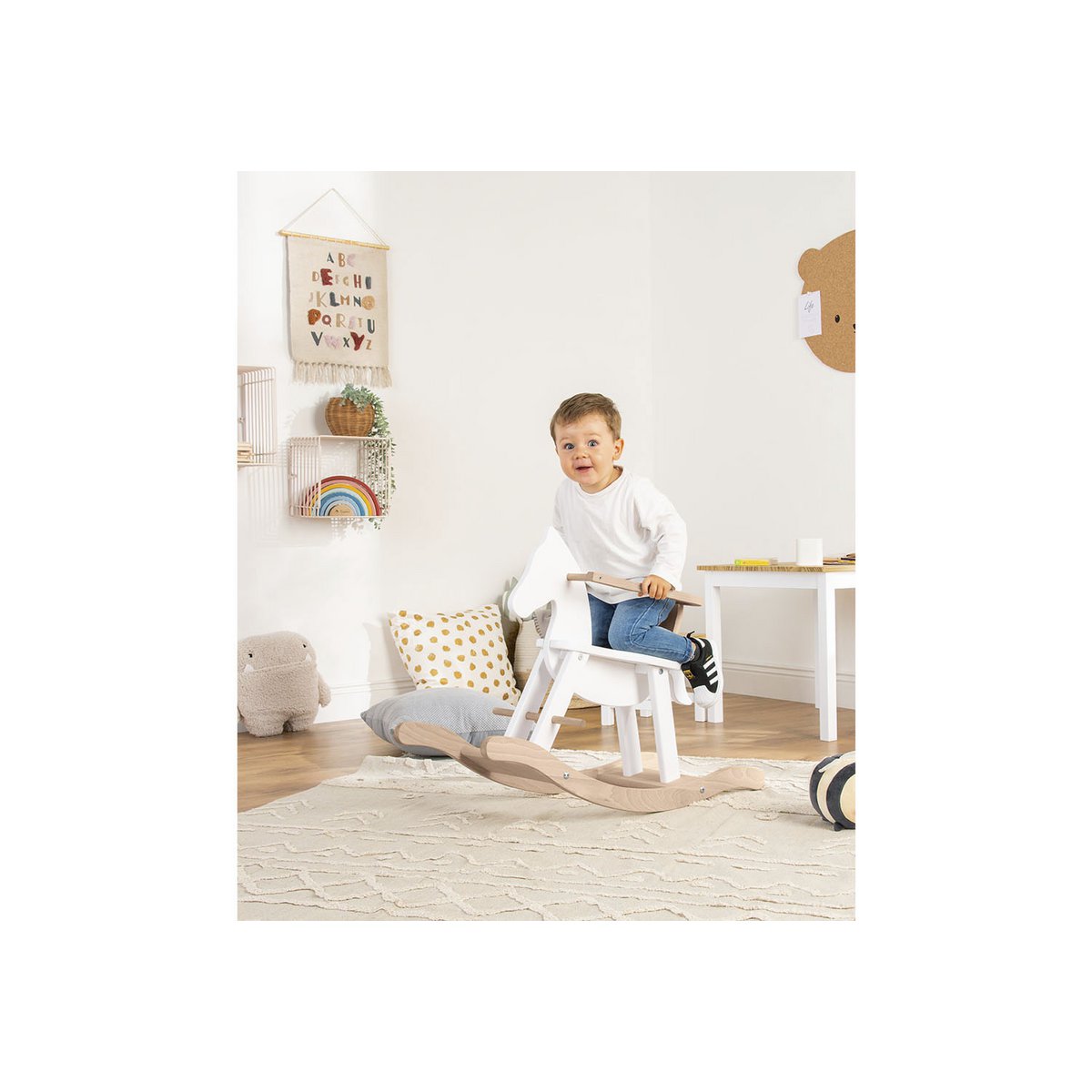 Rocking horse 'Pinolino' with ring, white/natural