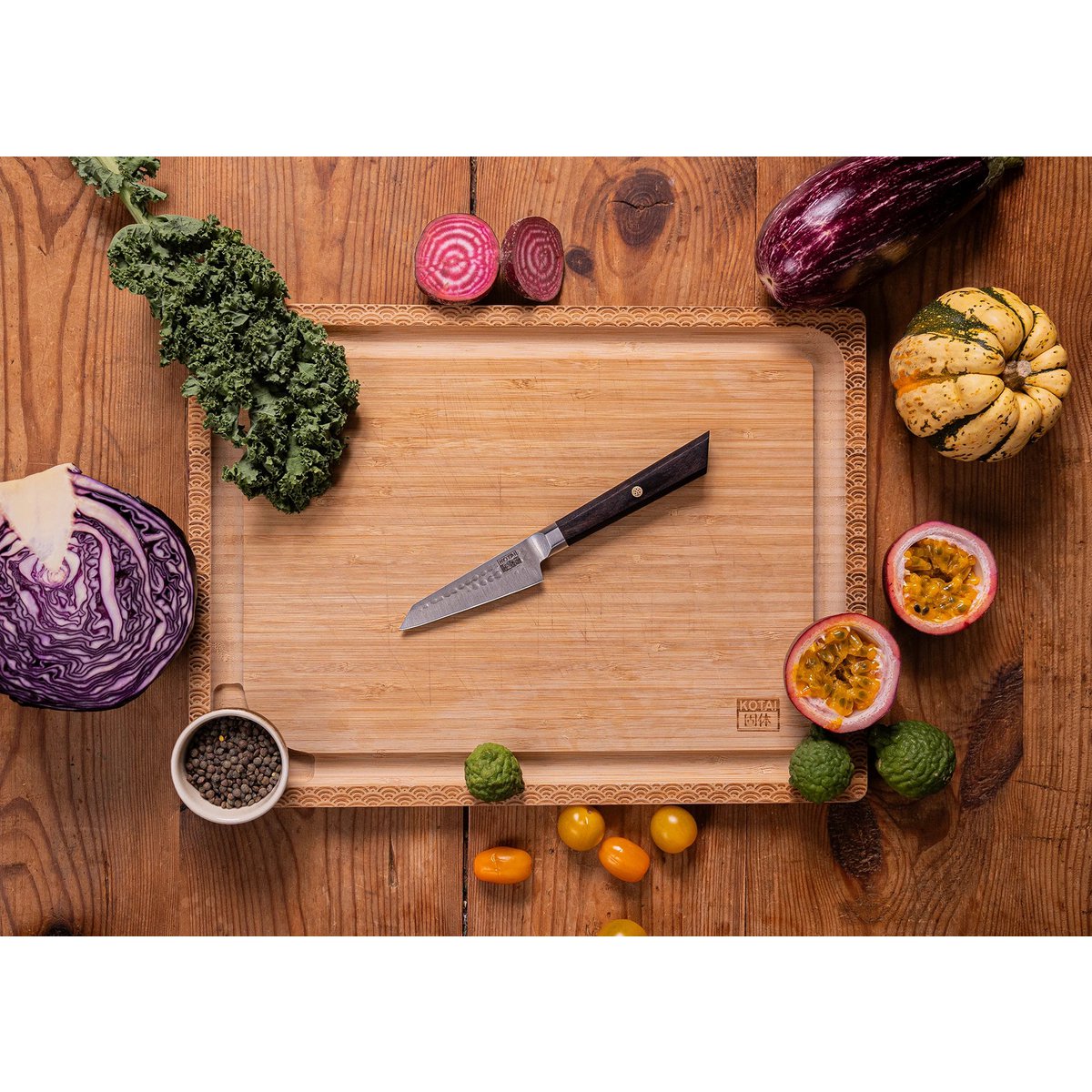 Knife - Bunka paring knife with bamboo Saya and bamboo box - 90 mm blade