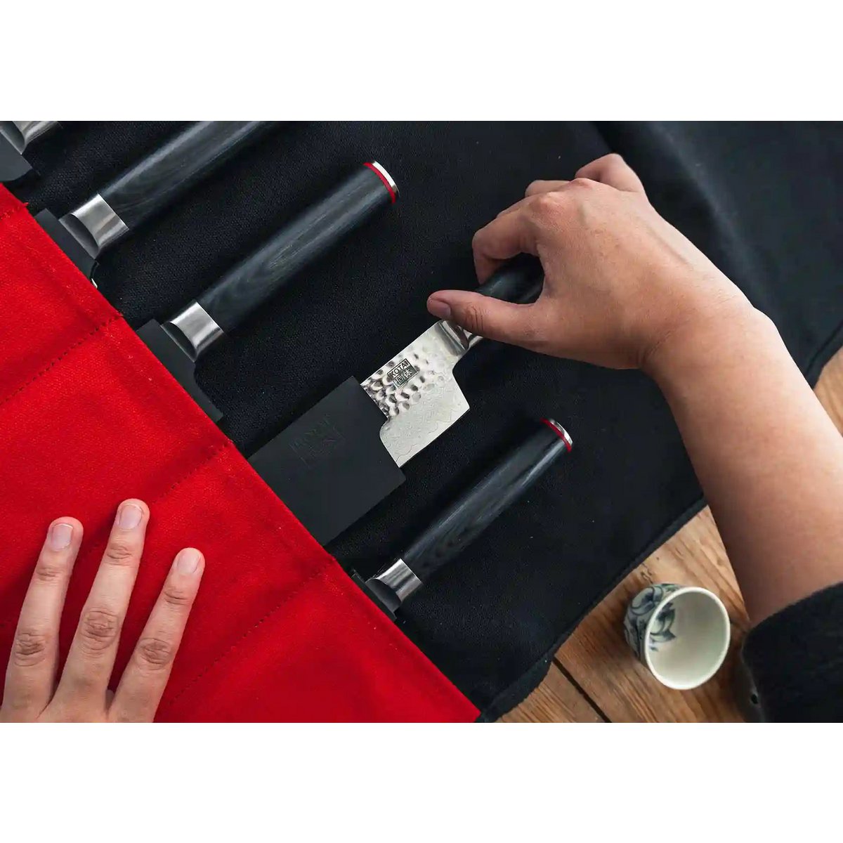 Kitchen Accessories - KOTAI Knife Roll Bag - 100% Cotton (7 Slots for 6 Knives and a Sharpening Steel)