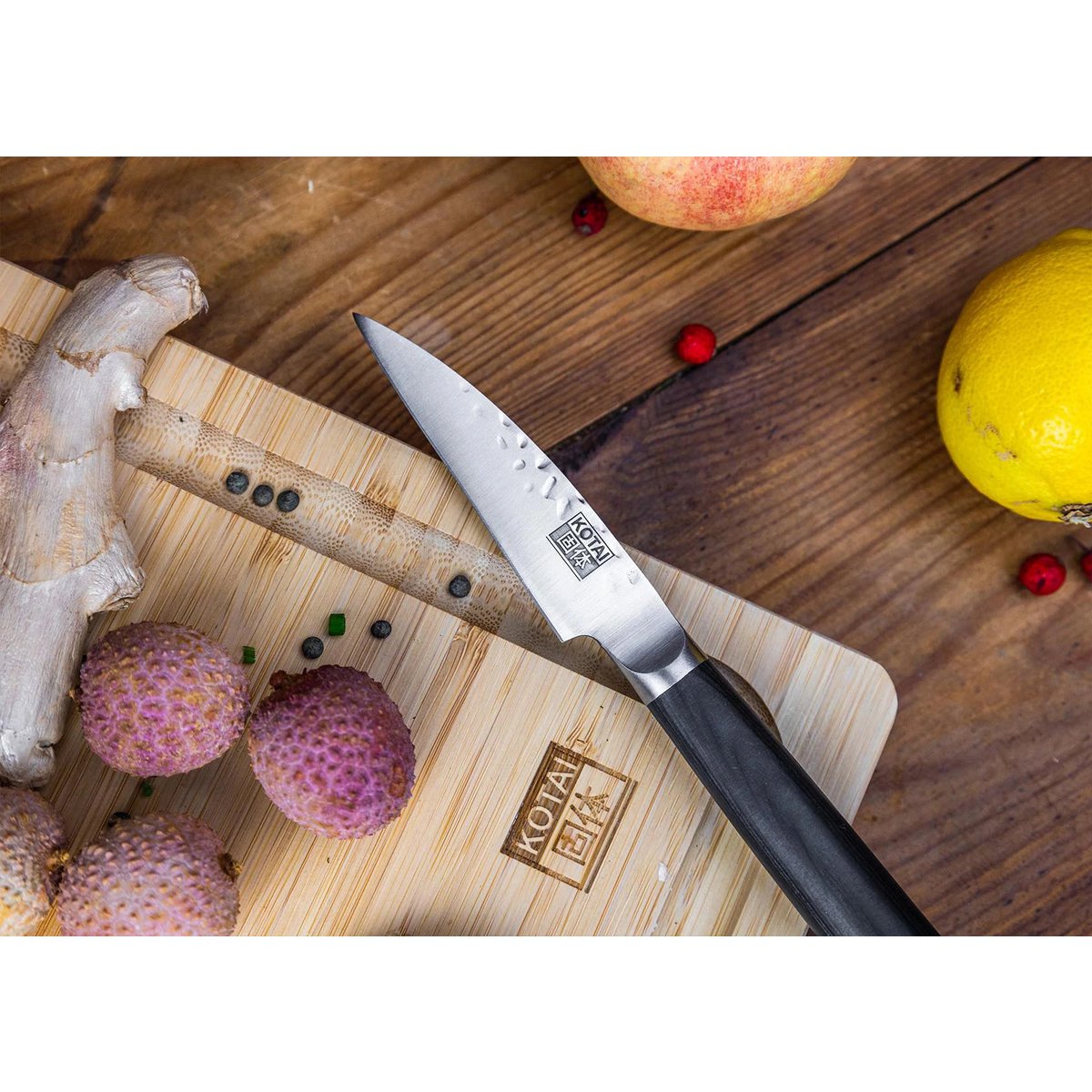 Knife and kitchen accessory set - The complete set Traveler Edition (B): 6 knives (paring knife + santoku + gyuto + filleting knife + bread knife + cleaver) + 2 accessories (sharpening steel + 100% cotton roll-up knife bag)