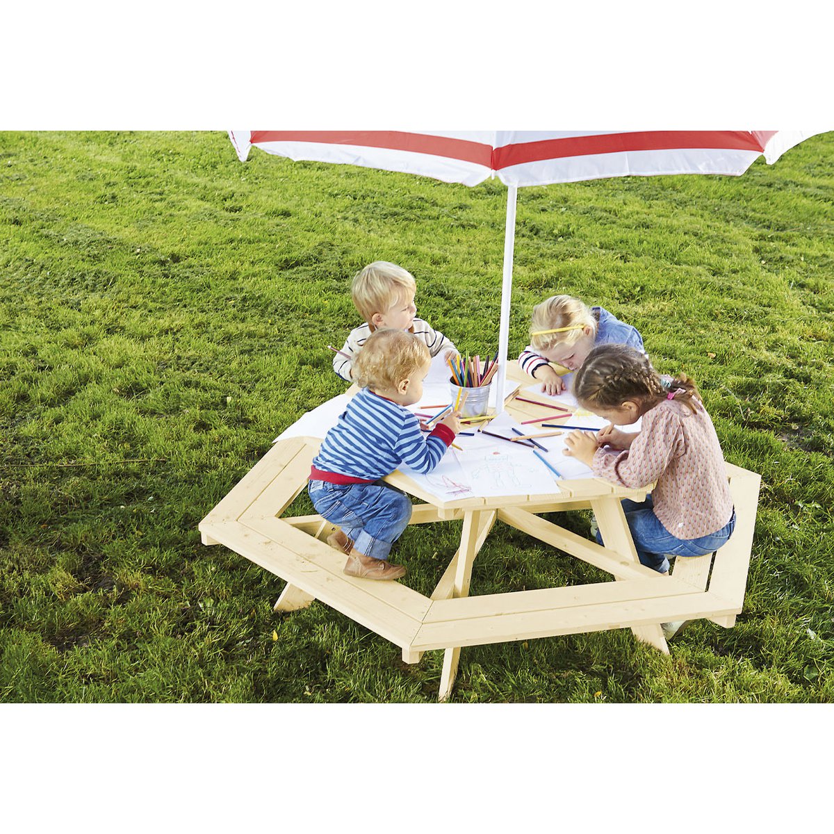 Children's picnic bench 'Nicki 6-Eck' natural