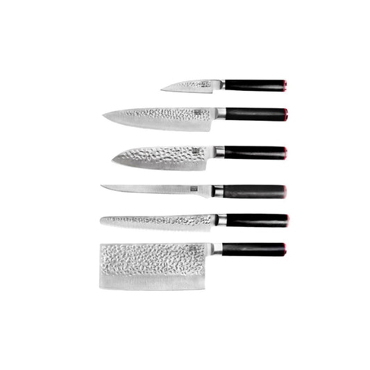 Knife Set - The Complete Set: 6 knives (paring knife + santoku + gyuto + filleting knife + bread knife + cleaver)