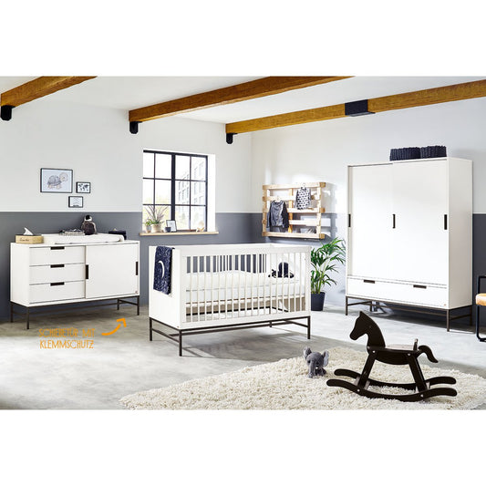Nursery 'Steel' extra wide large
 3 parts: cot, extra wide dresser, large wardrobe