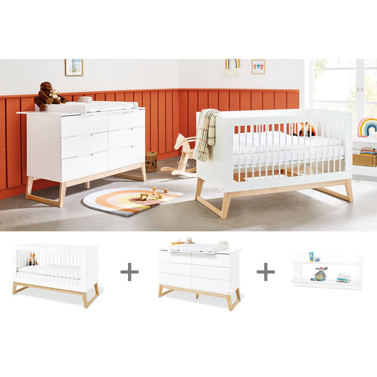Starter set 'Bridge' extra wide, incl. wall shelf
 3 parts: cot, extra wide dresser, wall shelf