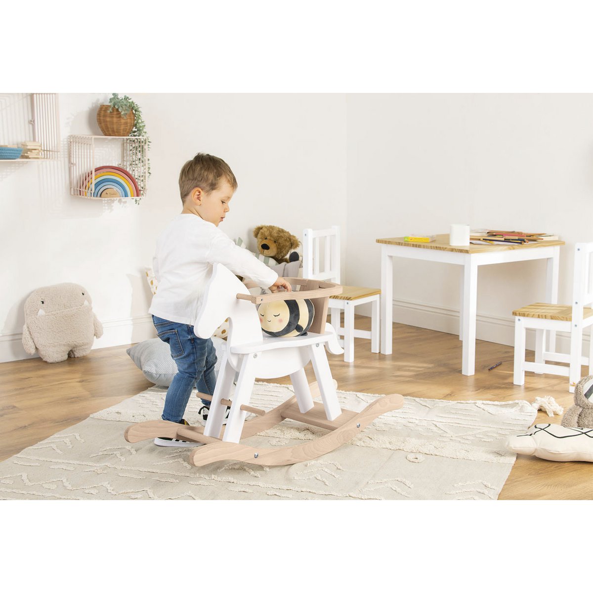 Rocking horse 'Pinolino' with ring, white/natural
