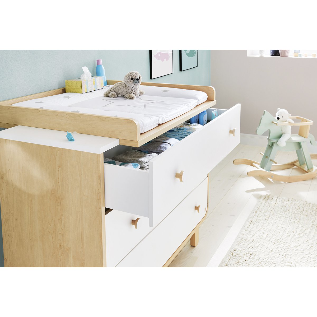 Starter set 'Round' wide 2 parts: cot, wide chest of drawers