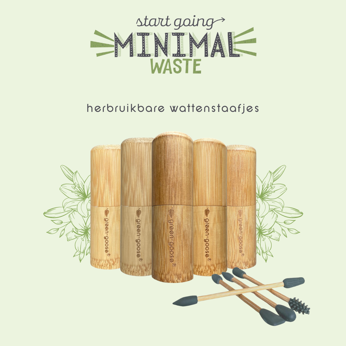 green-goose Reusable Cotton Swabs (4 Pieces) in Bamboo Holder