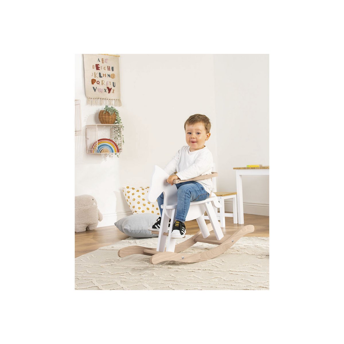 Rocking horse 'Pinolino' with ring, white/natural