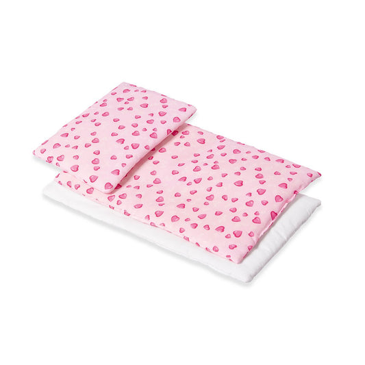 Bedding set for doll beds 'Herzchen', pink, 3 pieces
