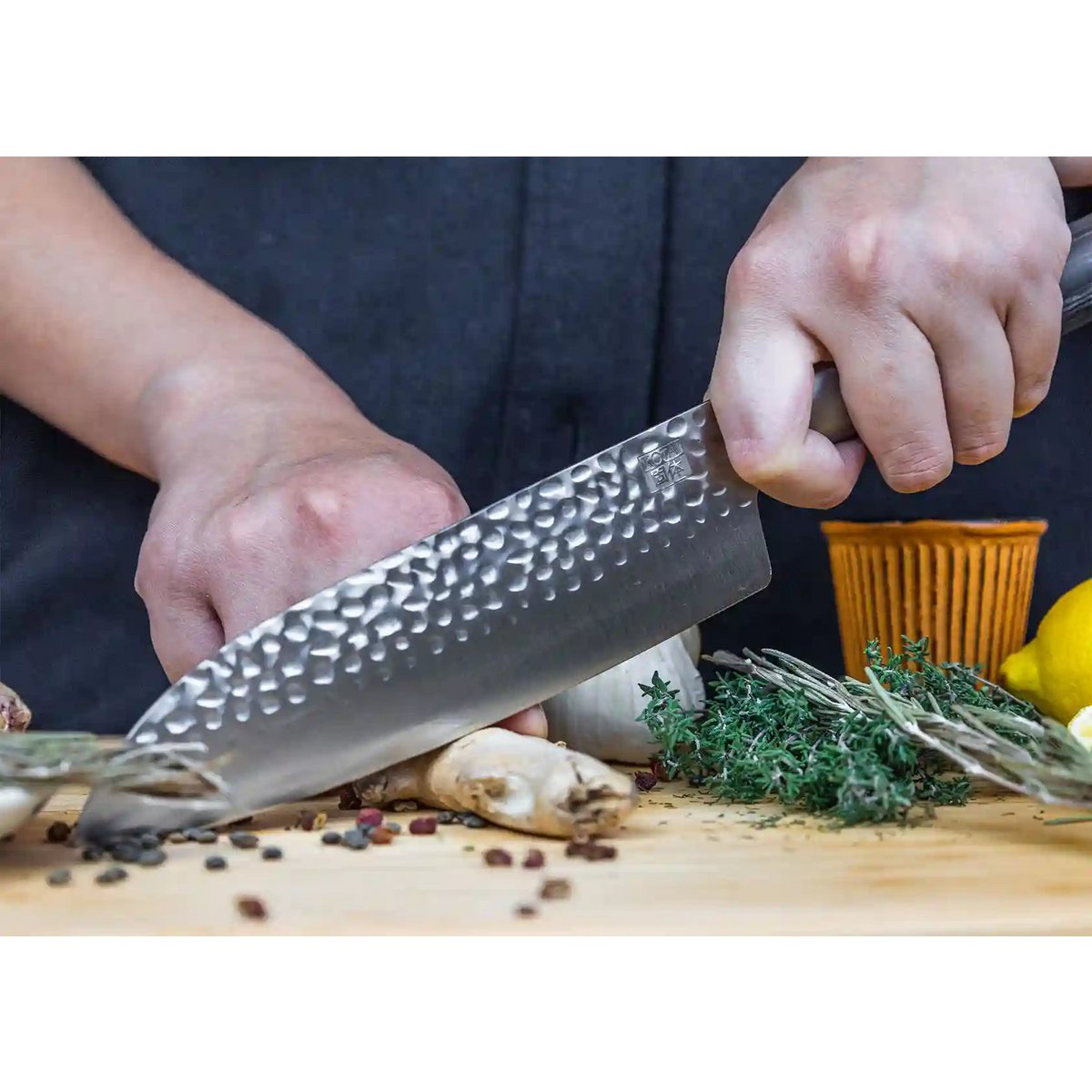 Knife - Santoku with bamboo Saya and bamboo box - blade 180 mm