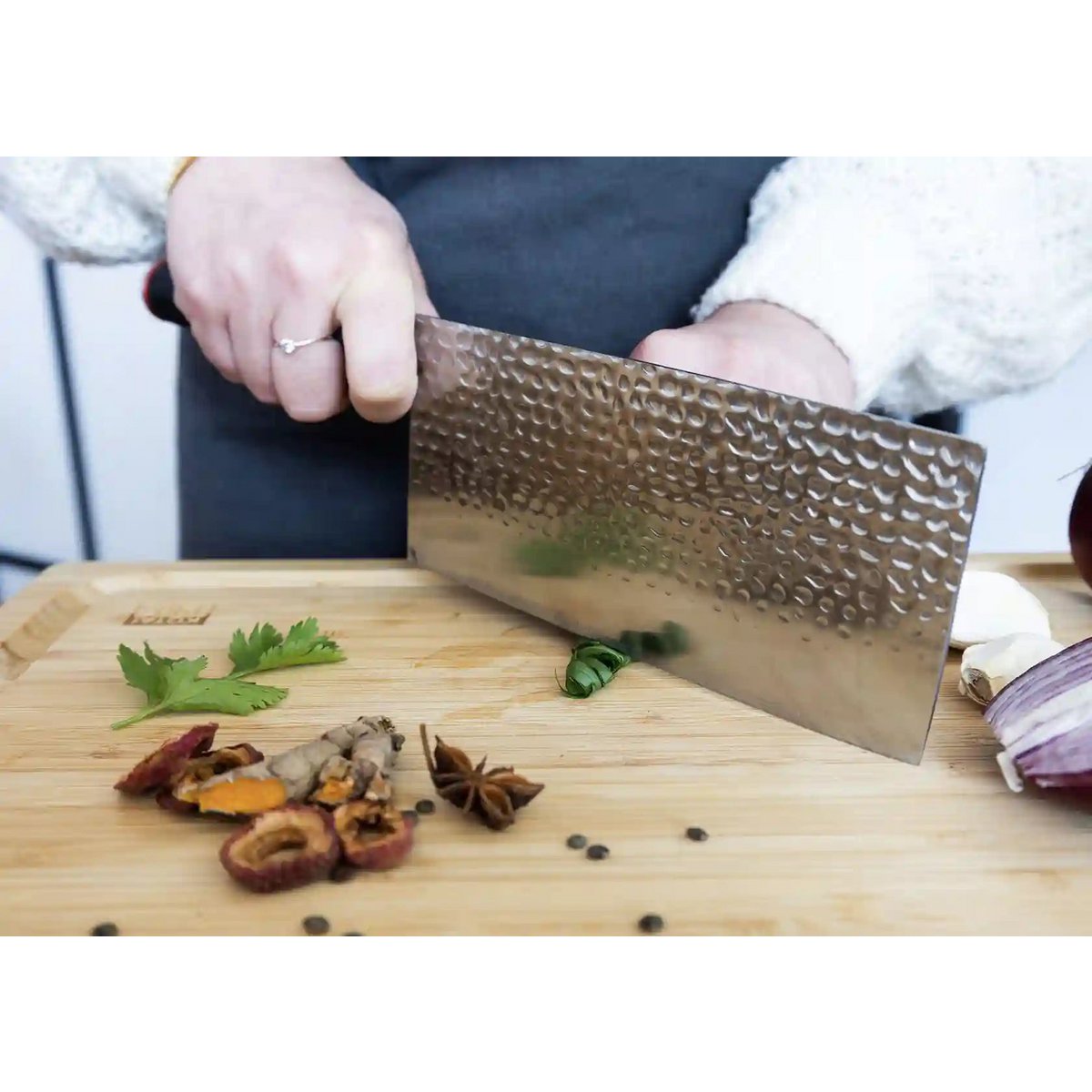 Knife - Cleaver with Bamboo Saya and Bamboo Box - 190mm Blade