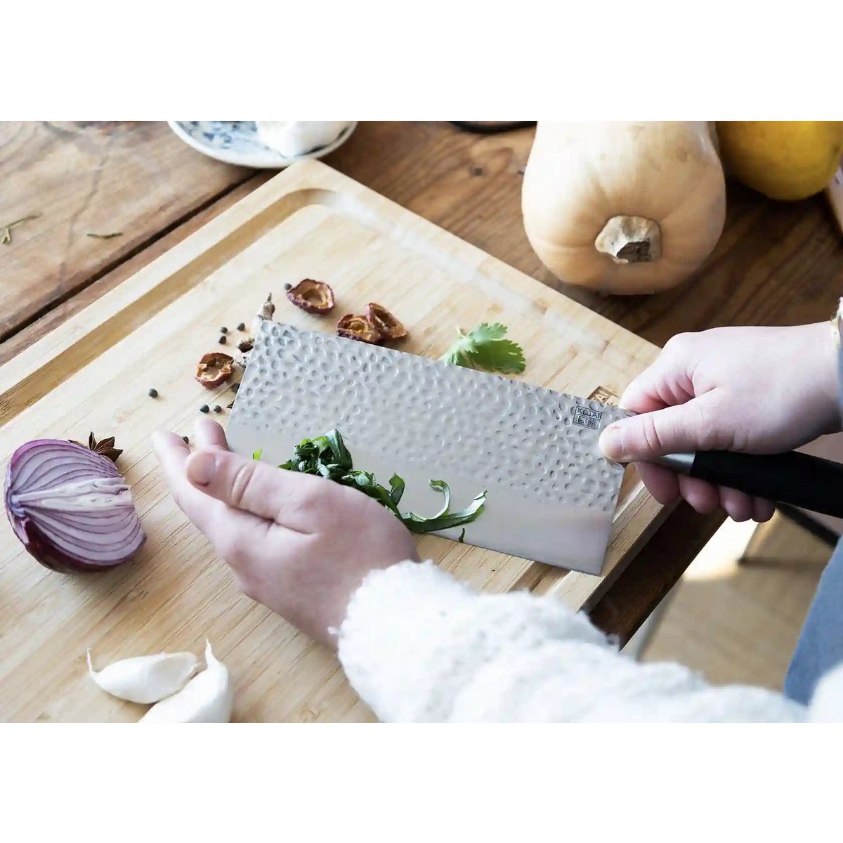 Knife - Cleaver with Bamboo Saya and Bamboo Box - 190mm Blade