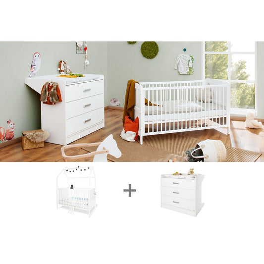 Starter set 'Hilda &amp; Viktoria' wide, white2 parts: house bed, wide chest of drawers