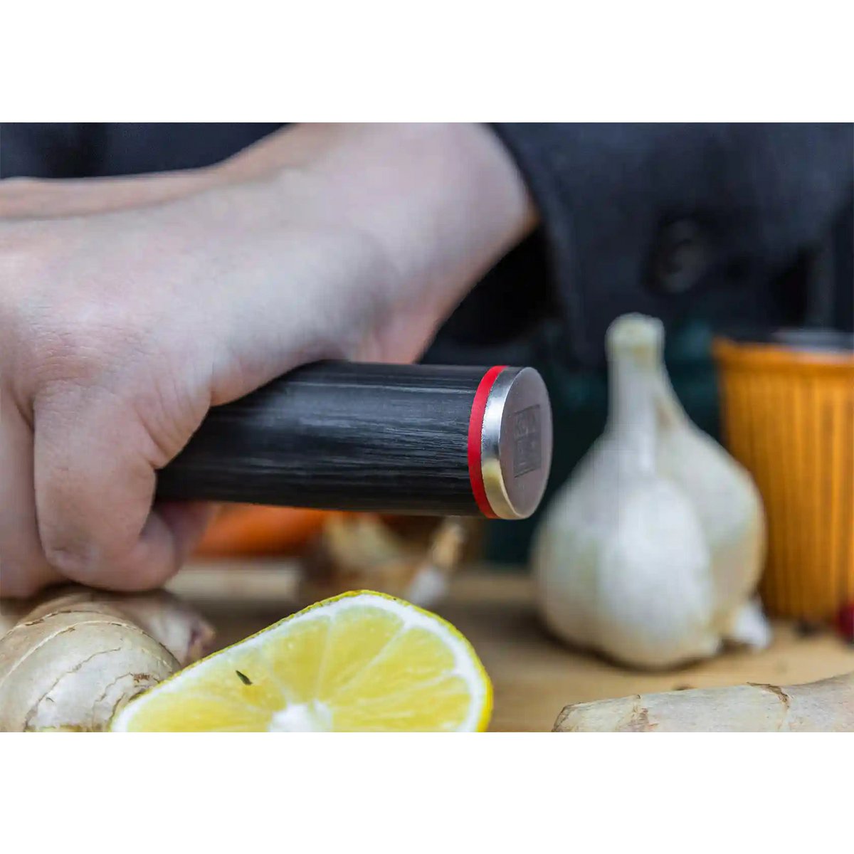 Knife - Santoku with bamboo Saya and bamboo box - blade 180 mm