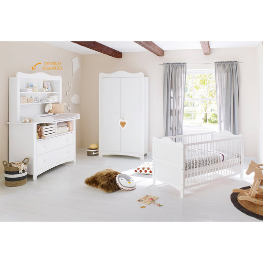 Nursery 'Florentina' extra wide, incl. extra wide cabinet
 4 parts: cot, extra wide chest of drawers incl. extra wide cupboard, 2-door wardrobe